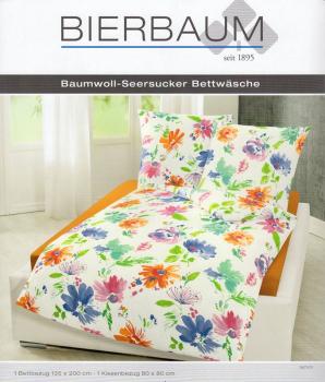 Bettwäsche Bierbaum Seersucker - Blumen - weiß/bunt - 135 x 200 cm - Baumwolle